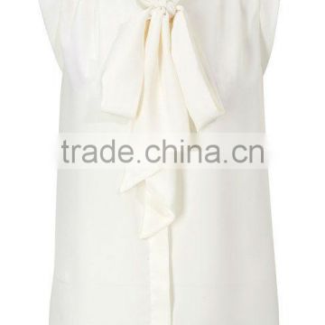 100% Polyester Tie Neck Blouse with Concealed Button Placket