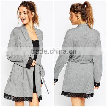 Sexy Fashion New Popular Comfortable Jersey Lace Trim Robe for Lady