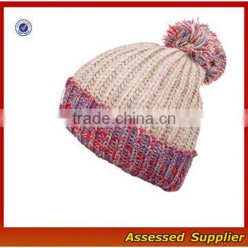 High Quality Hand-knitted Winter Cap Thick Knitting Wool Beanie Hat With Pom Pom photo-3