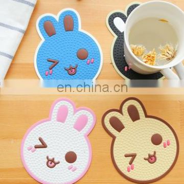 lovely rabbit design PVC glass coasters;rabbit element/design cup mat