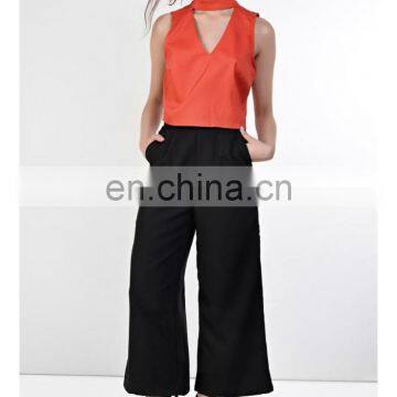 2017 Latest Fashion Orange Neck Tie Crop Top photo-3