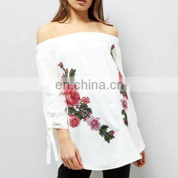 Ladies Floral Embroidered White Shoulderless Long Summer Tops (TP1761702) photo-3