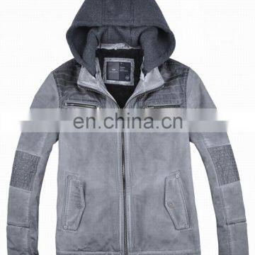 2015 lastest fashion mens stylish hooded fur lining leather jacket