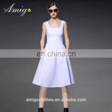 white sleeveless knee length European style brand day going out dress in clothing