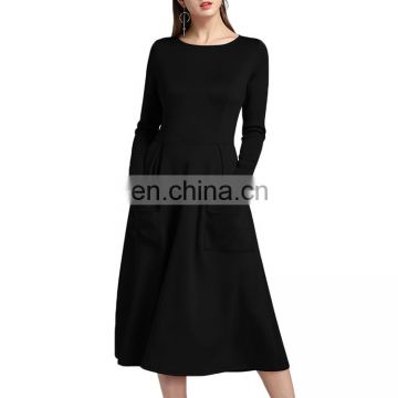 New Design Wholesale Price Autumn Black Soft Long Sleeve Casual Women Dress Long Sleeve