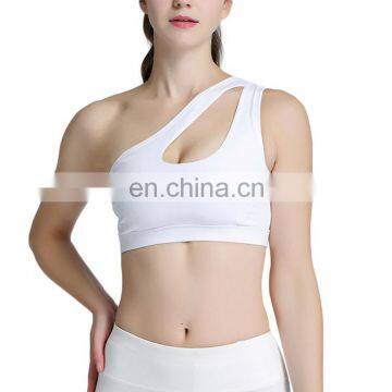 Soft White Padded Sports Bra One Shoulder private label gym fitness wear for women