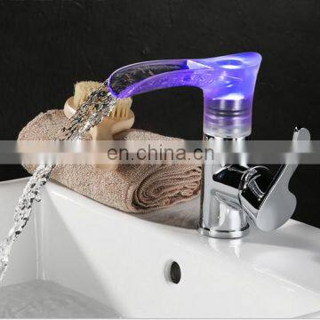 Modern Design LED Bathroom Waterfall Basin Faucet Single Handle Basin Mixer Tap photo-3