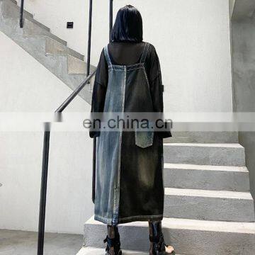 TWOTWINSTYLE Hit Color Denim Dress For Women Square Collar Spaghetti Strap Sleeveless Dresses Female photo-6