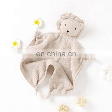 Organic Muslin Blanket Cute Knotted Lion Baby Comforter Toy photo-3