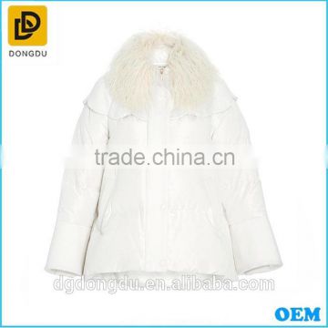 2016 new design white winter down jacket with furl collar