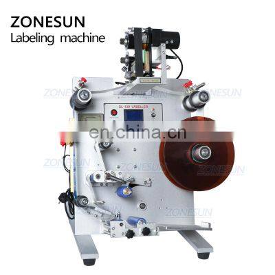 ZONESUN SL-130 Wine Double Side Sticker Round Water Semi Automatic Digital Bottle Labeling Printing Machine For Plastic Bottle photo-5