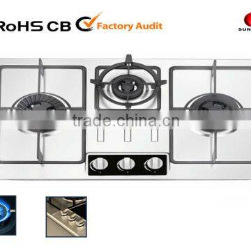 3 burner stainless steel gas hob