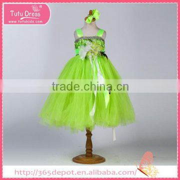 Girls puffy green dresses for kids, baby clothes turkey, party dress for young girl