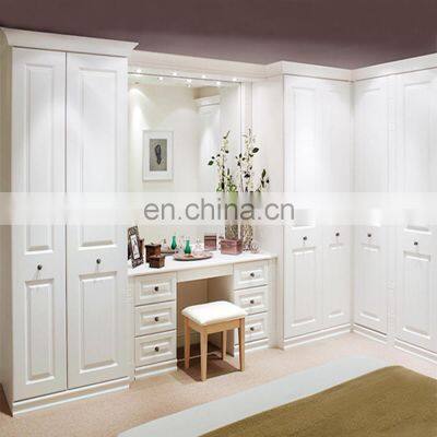 modern l shaped bedroom arched 3door wardrobes closet with tv dressing table vanity and drawers designs