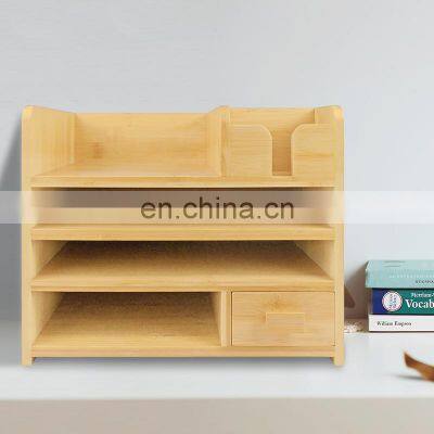Bamboo Desktop Organizer Book Shelves Files Wood Fully Assembled Book Rack Book Shelf With Drawers For Office Desktop photo-5