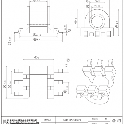 EP5 Transformer Bobbins EP5 SMD (3+3P)Bobbins,EP5 Transformer Accessories，PM9630 Material With Good High Temperature Resistance. photo-3