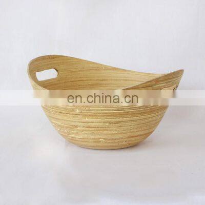 High Quality Large Set of 2 Natural Spun Bamboo Salad Bowl, Natural Handmade Serving Bowls Wholesale photo-5