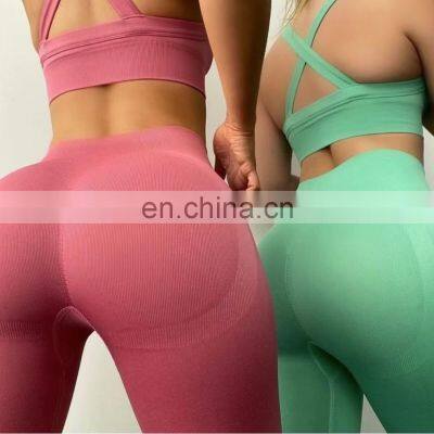 Hot Sale Workout 2/3/4/5 Piece Seamless Gym Fitness Sports Yoga Suit Set Cross Back Bra High Waist Leggings Women Training Wear