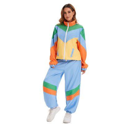 Unisex Retro 80s & 90s Tracksuit Couple Costume Hip Hop Shell Suit with Polyester Jacket & Pants for Halloween Carnivals In Europe And America