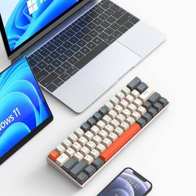 2023 Free Wolf T60 Mechanical Keyboard Color Matching Customized Notebook Office Computer 62 Keys Russian Luminous Game Keyboard