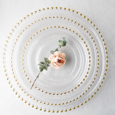 Glass Plate Glass Dishes for Wedding Home Decoration Gold Glass Clear Beaded Charge Plate Dinnerware