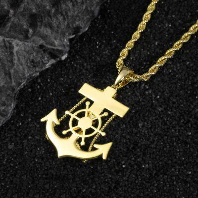 New Trend of Personalized & Fashionable Hip-Hop Jewelry Gifts: New Brass Gold-Plated Inlaid Zircon Portrait & Anchor Pendant photo-4