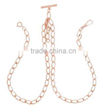 Watch Chain Double Albert Rose Gold Tone Link Curb Necklace