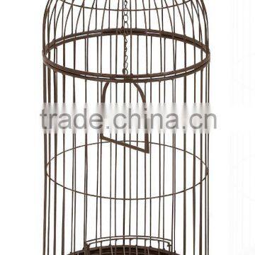 Metal Free Standing Bird Cage, Antique Brown, Round, Home Garden