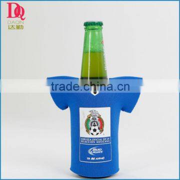 Blue football shirt beer bottle cooler