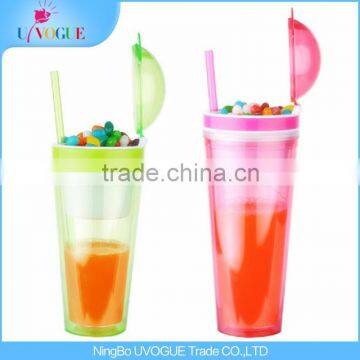 Factory Supply FDA BPA Free Hot Sale Promotional Gifts 2 in 1 Kids Plastic Cartoon Snack Drink Cups With Straw