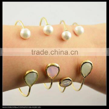 LFD-B0031 Wholesale Pearl Gold Plated Bracelet , Different Shape Crystal Bead Charm Cuff Bangle