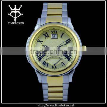 New design luxury fashion high quality metal men quartz watch with dual time