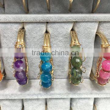 2016 New Arrival Gold Plated Drusy Agate Wire Bangle Many-sided Agate Beads Bangle photo-2
