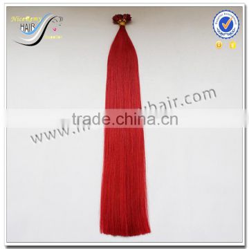 Wholesale 100% virgin human hair red color double drawn keratin flat tip hair extension