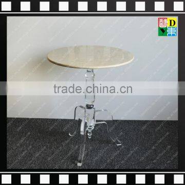 Modern Elegant Clear Acrylic Base and Round Marble Top Coffee Table