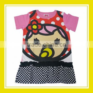 2016 Fashion Products Bros Baby Rinne Black Dots Girl Printed Short Sleeve Pink Cotton Dress