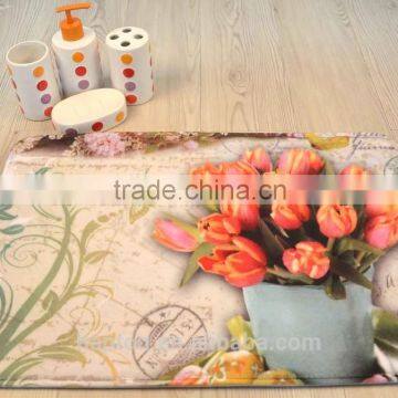 beautiful printed 40*60cm bathmat with anti-slipping back flower design memory foam mat