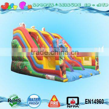 Big Inflatable Slide the Safari Theme, Animal Inflatable Slide for Sale, 3d Elephant n Hippo Double Lane Slide photo-3
