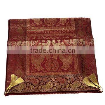Elephant Design Maroon Color Indian Silk Rectangel Table Runner