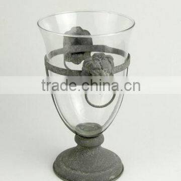 metal lion candle holder w/hurricane glass