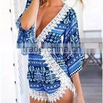2016 Fashionable Design Free Size Beach Wear Lace Trim Kaftan Dress photo-4