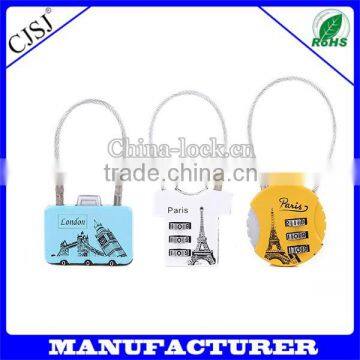 small 3-digital code retractable cable lock luggage