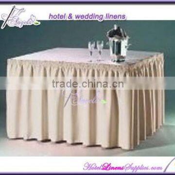 14' beige shirring pleats polyester table skirts, polyester table skirtings for wedding events