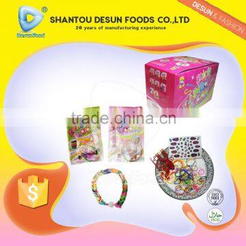 Girl and boy 3 in 1 suprise popping candy with rubber bracelet and fashion nail sticker