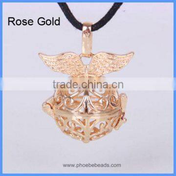 Angel Wings Cage Musical Sound Bell Ball Copper Hollow Chime Box Harmony Pregnancy Necklace Pendant BAC-M021