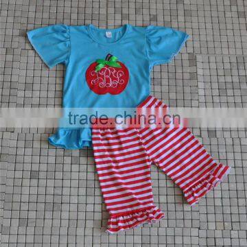 cute apple embroidery flutter top and icing shorts baby girl school outfits