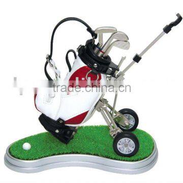 Golf penholder with cart lawn and three metal pens