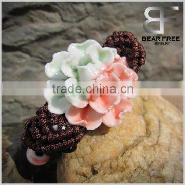 Ethnic Handmade Ceramic Peony Flower Adjustable Bracelet for women