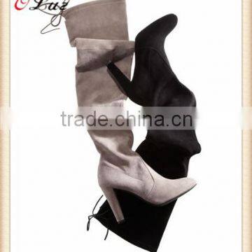 O11-1 Factory Cheap Fashion Over Knee Winter Boots Suede Upper High Heel Rubber sole boots