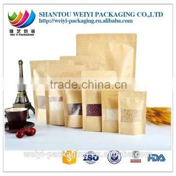 Stand up Kraft paper bag with transparent window for Dried fruit food grains tea packaging